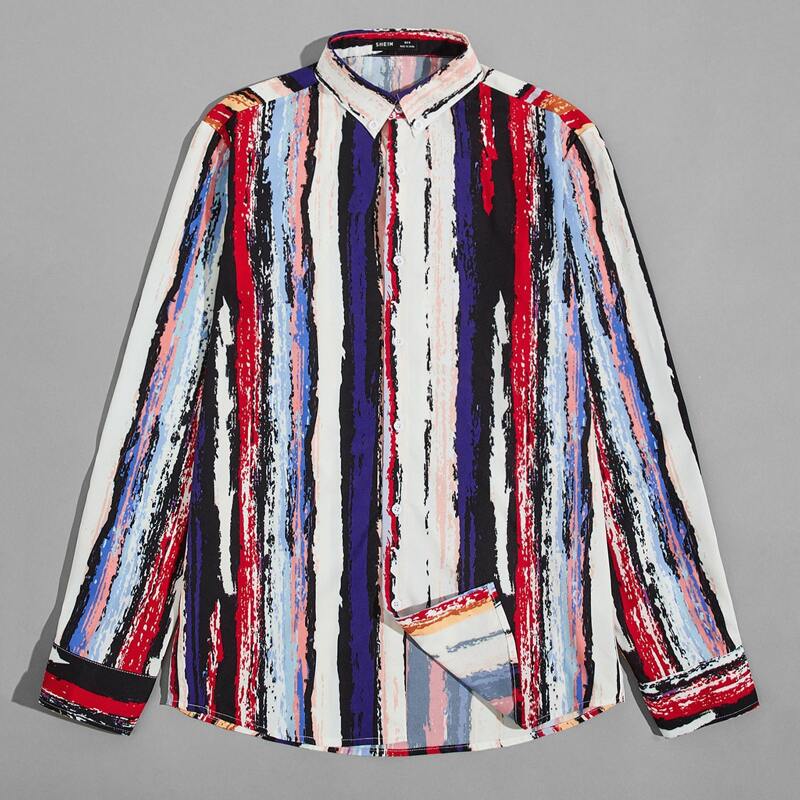 

Men Striped Button Front Shirt, Multicolor