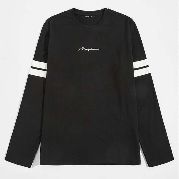 

Men Striped Letter Graphic Tee, Black