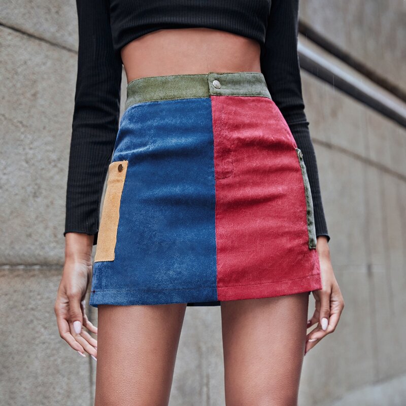

Colorblock Corduroy Skirt, Multicolor