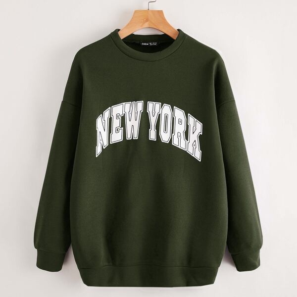 

Letter Graphic Drop Shoulder Sweatshirt, Army green