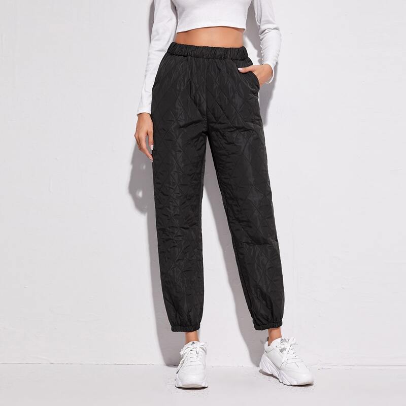

Slant Pocket Quilted Pants, Black