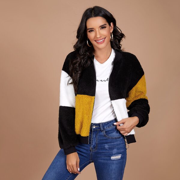 

Zip Up Colorblock Teddy Jacket, Multicolor