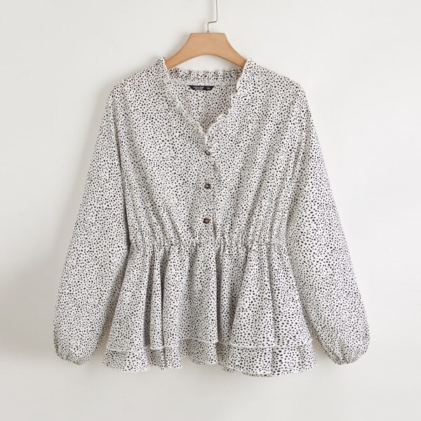 

Plus Polka Dot Tiered Layer Babydoll Blouse, Black and white