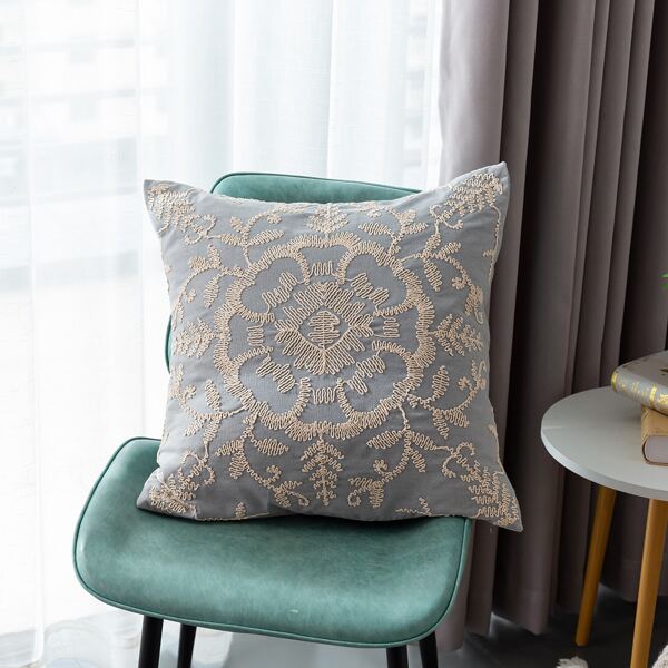 

Flower Embroidery Cushion Cover Without Filler, Multicolor