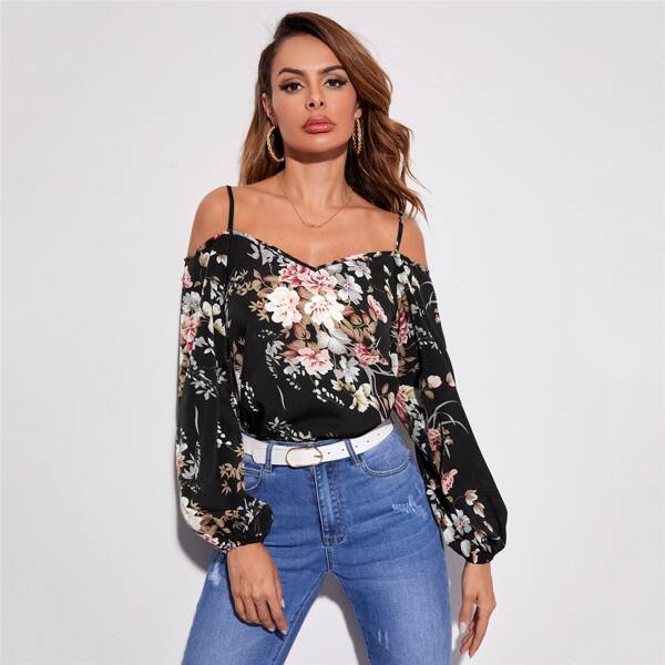 

Cold Shoulder Floral Print Top, Multicolor