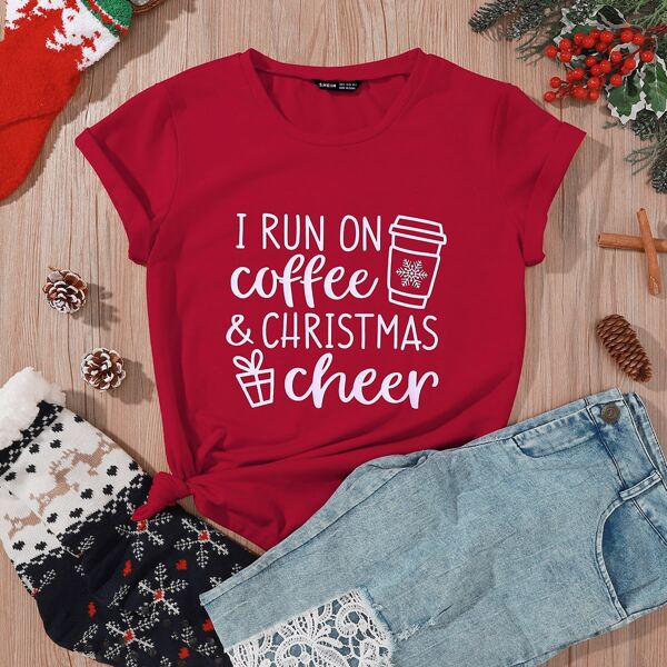 

Christmas Slogan Graphic Tee, Red