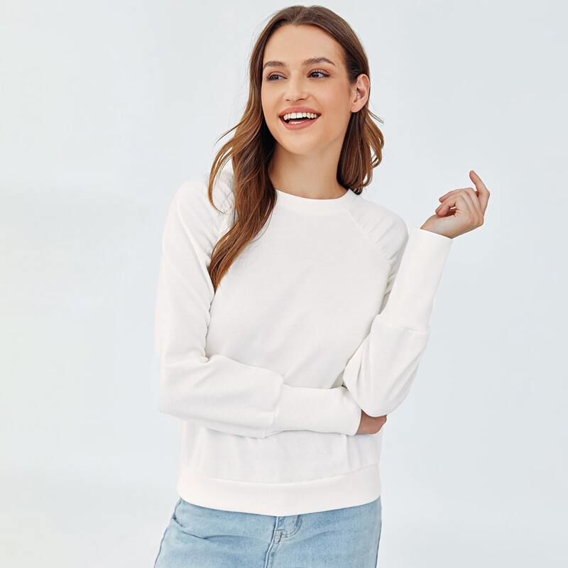 

Raglan Sleeve Solid Pullover, White