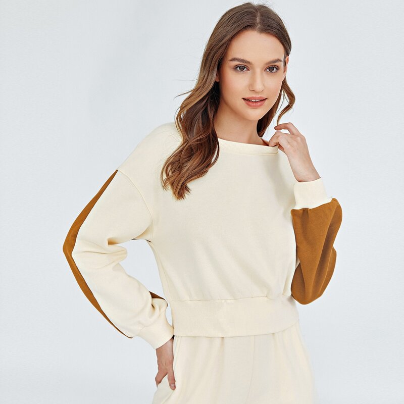 

Drop Shoulder Colorblock Pullover, Beige
