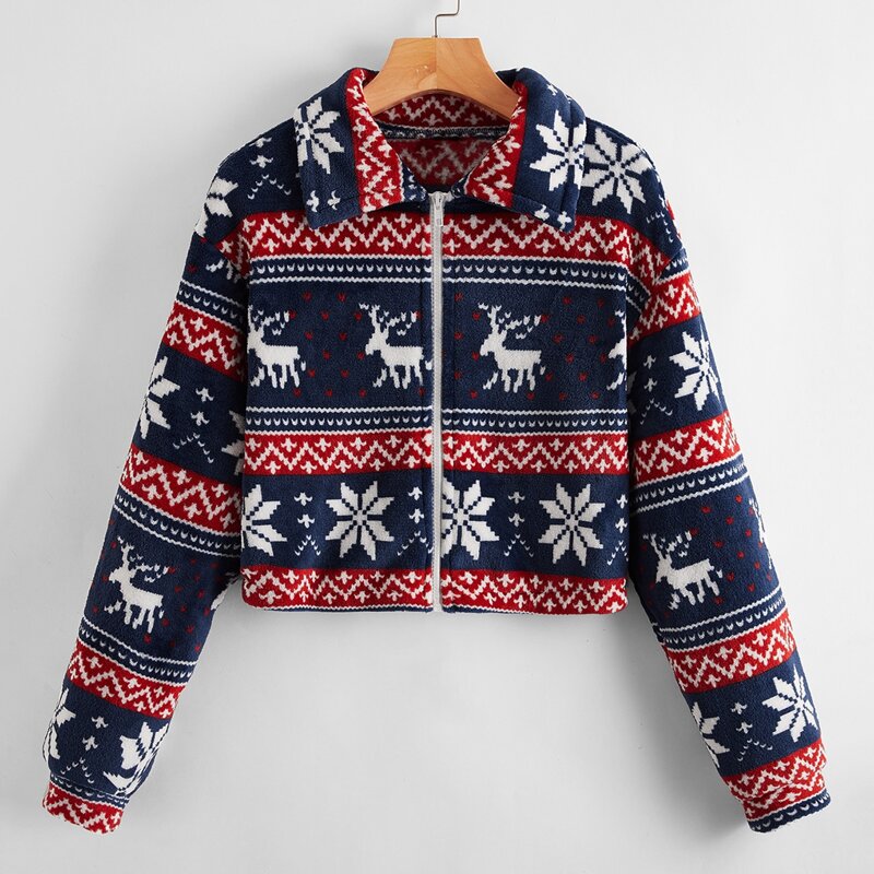 

Ugly Christmas Pattern Zip Jacket, Multicolor