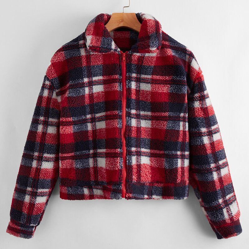 

Plaid Teddy Zip Jacket, Multicolor