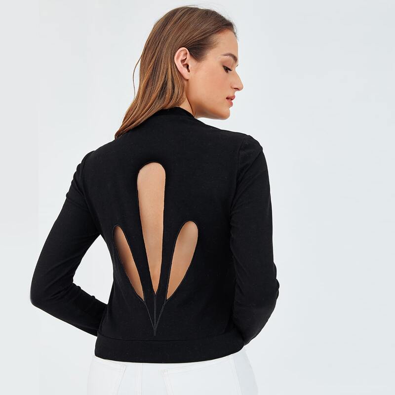 

Mock-Neck Cut Out Back Top, Black