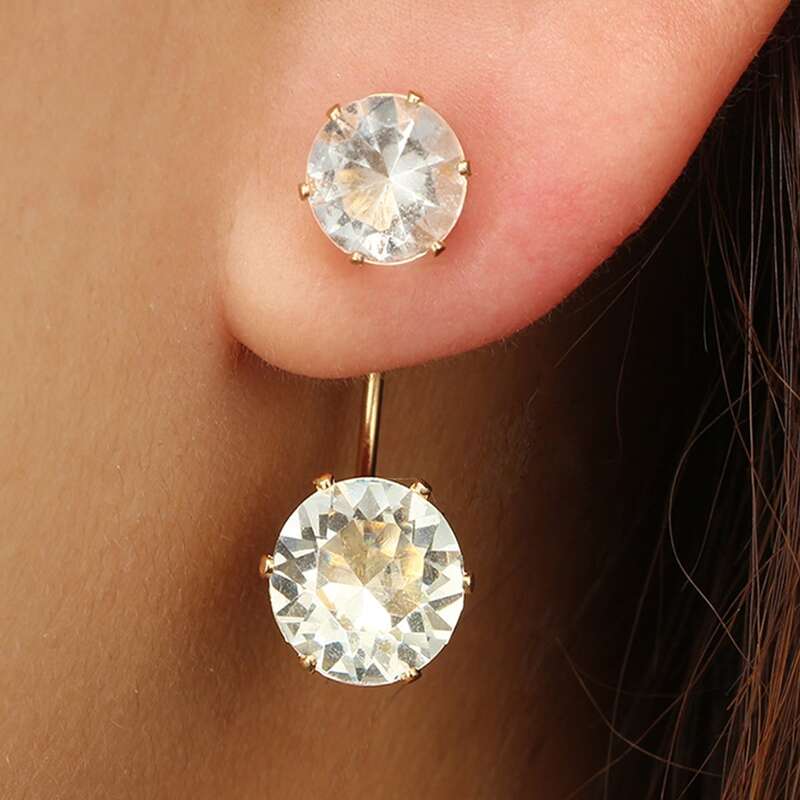 

1pair Rhinestone Ear Jacket, Gold