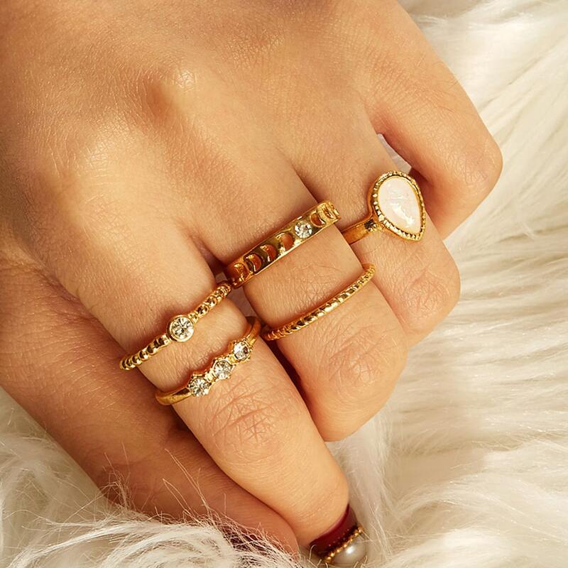 

5pcs Rhinestone Ring, Gold