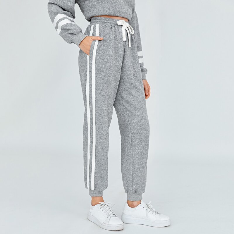

Drawstring Waist Striped Tape Sideseam Sweatpants, Grey