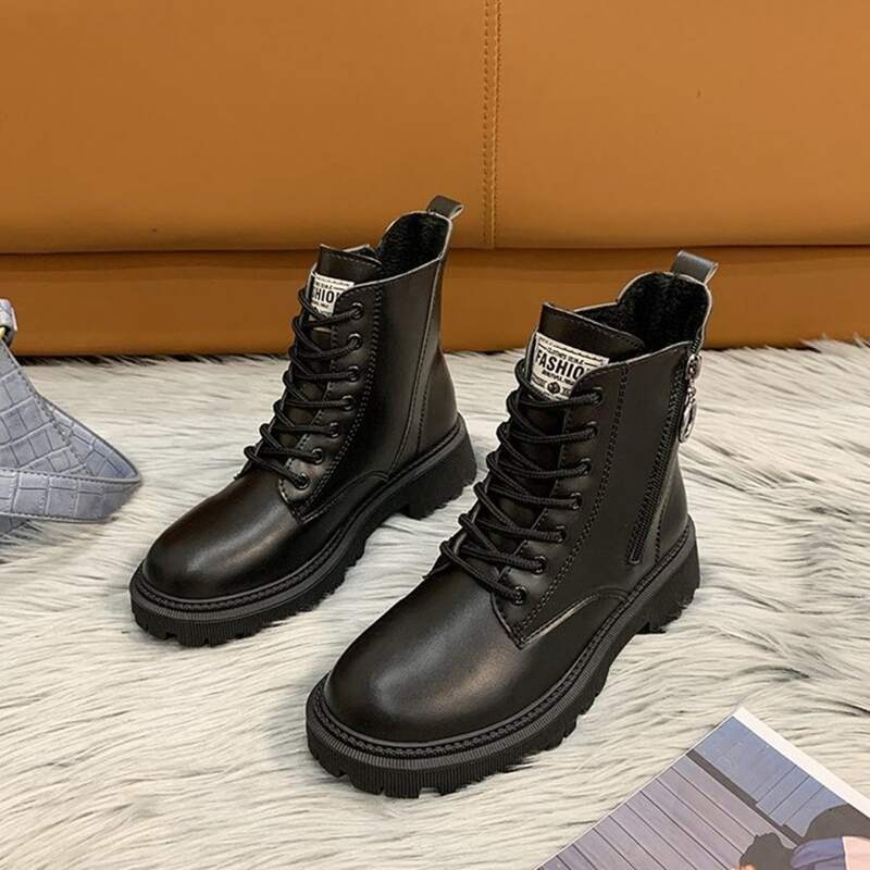 

Lace-up Lug Sole Combat Boots, Black