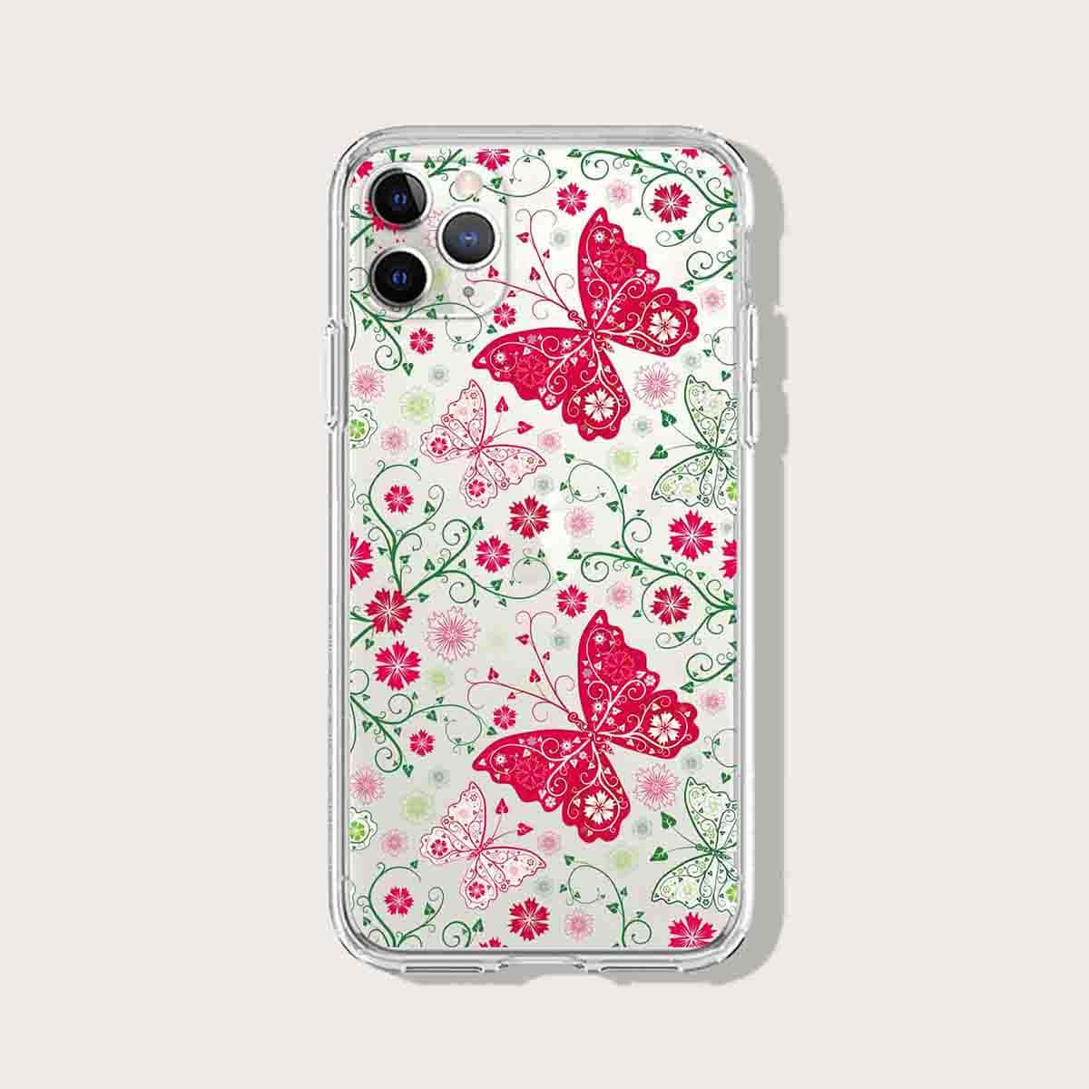

Butterfly & Flower Print iPhone Case, Multicolor