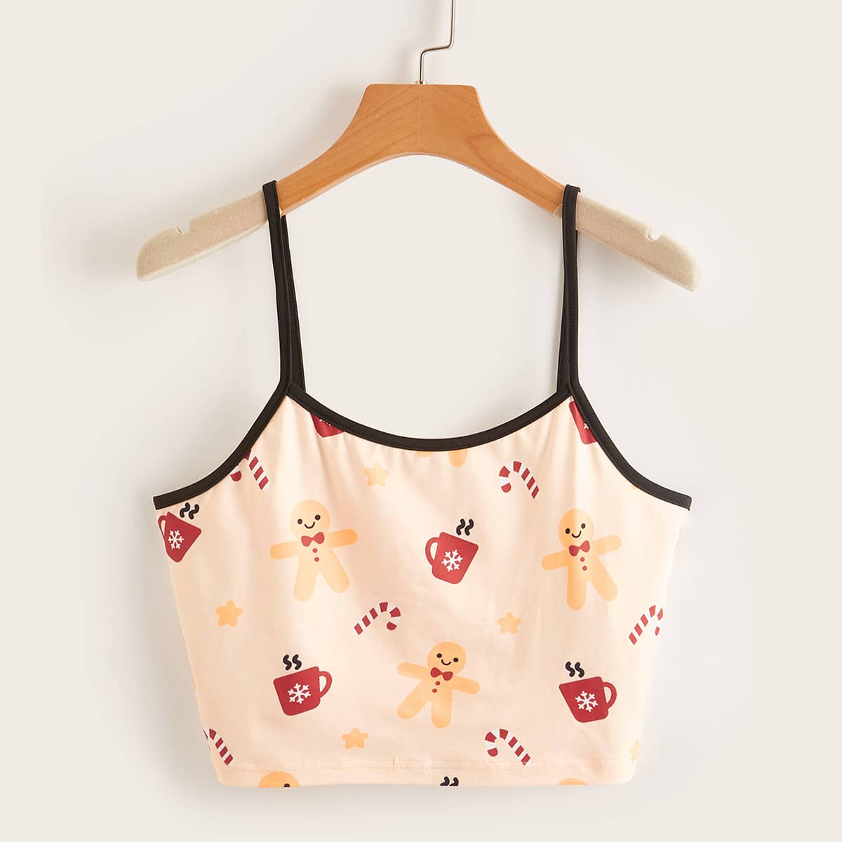 

Christmas Gingerbread Man Ringer Crop Cami, Apricot