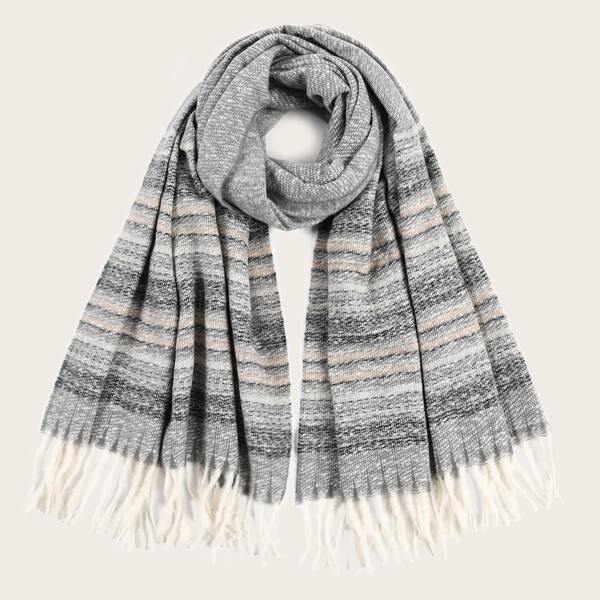 

Striped Pattern Fringe Hem Scarf, Multicolor