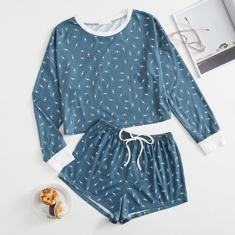

Allover Heart Shorts PJ Set, Dusty blue