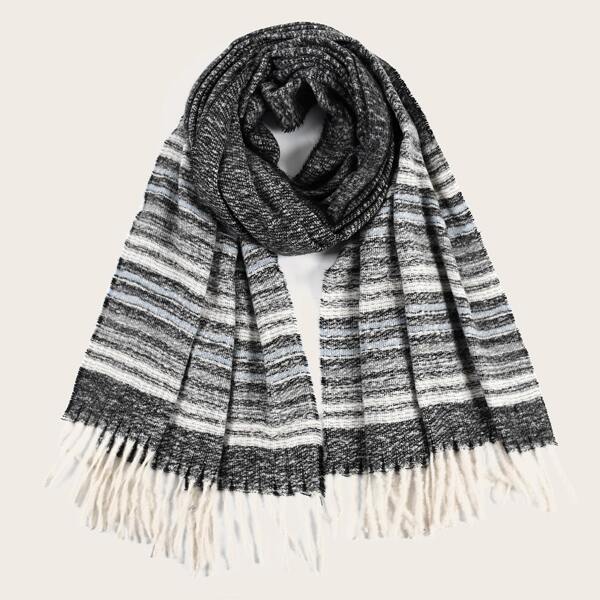 

Striped Pattern Fringe Hem Scarf, Multicolor