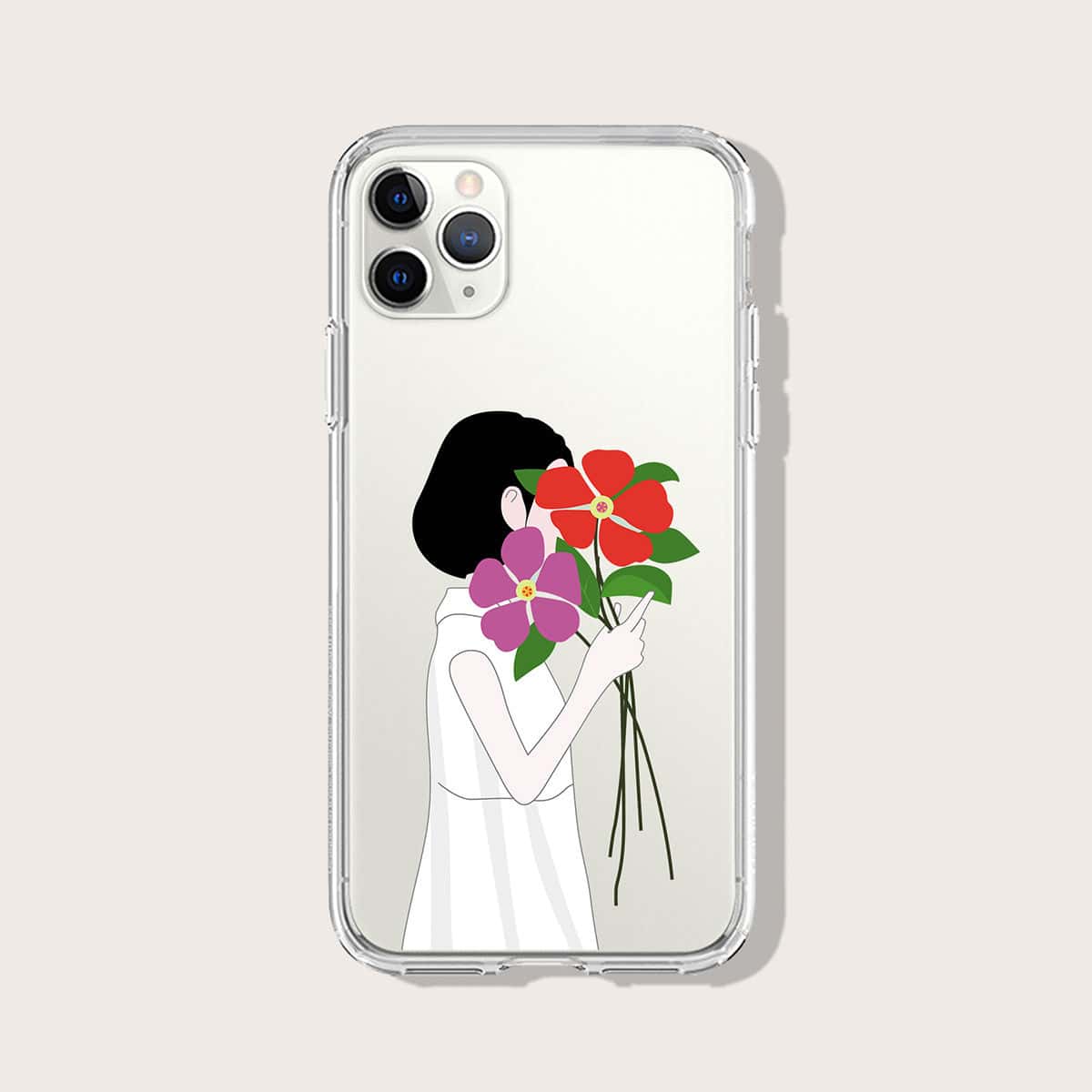 

Flower & Girl Pattern Clear iPhone Case, Multicolor