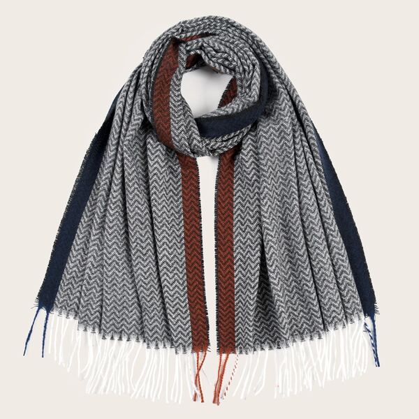 

Chevron Pattern Fringe Hem Scarf, Black