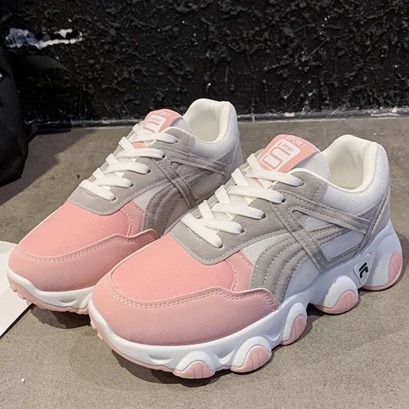 

Colorblock Lace-up Chunky Sneakers, Pink