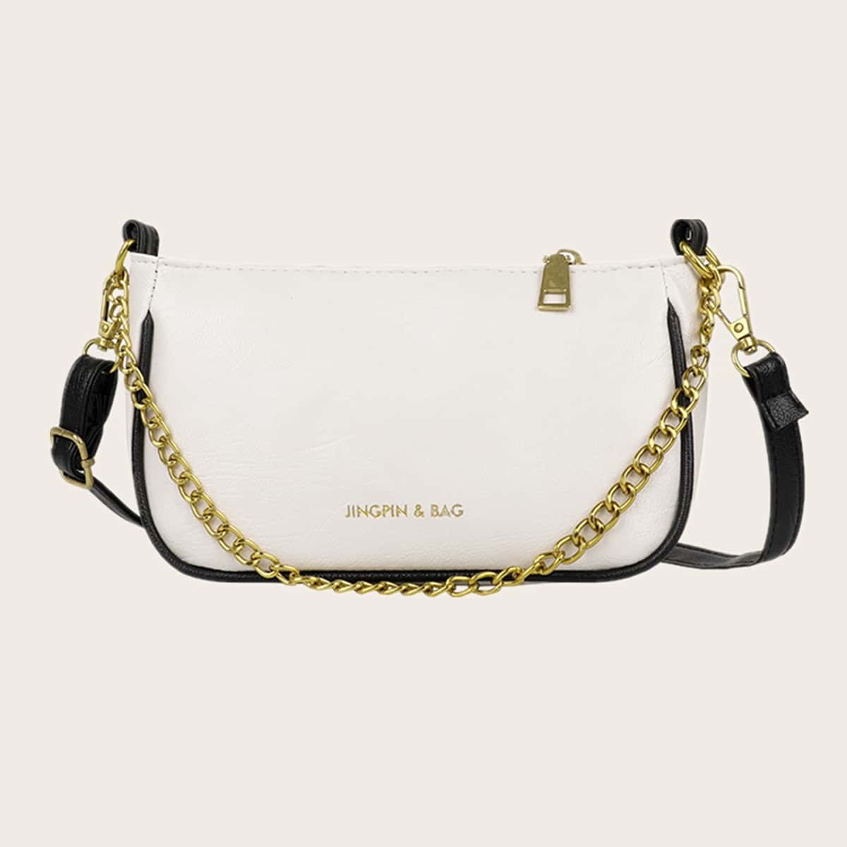 

Contrast Trim Chunky Chain Bag, White