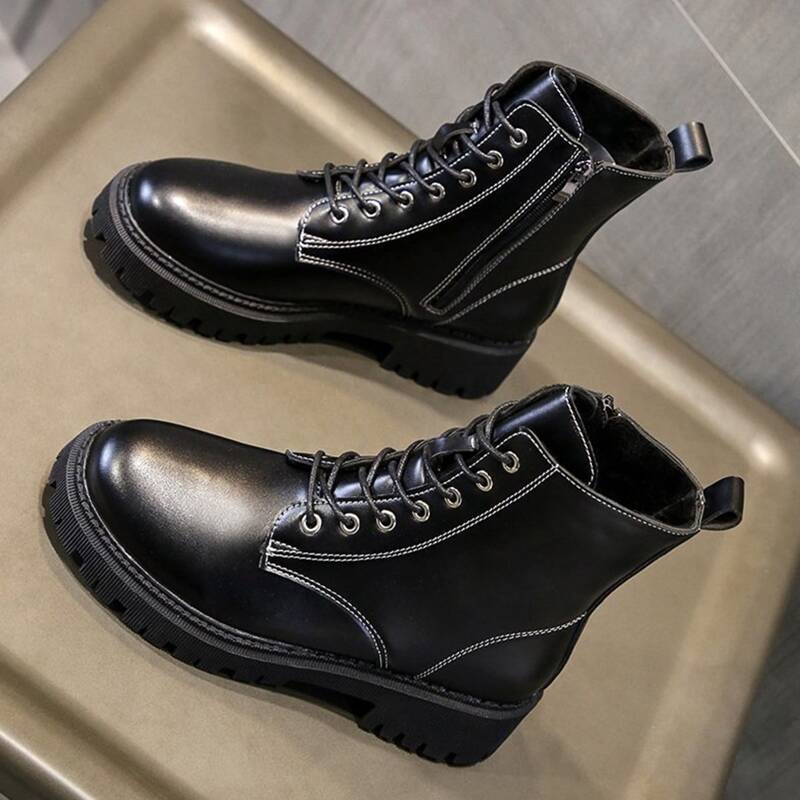 

Lace-up Lug Sole Combat Boots, Black
