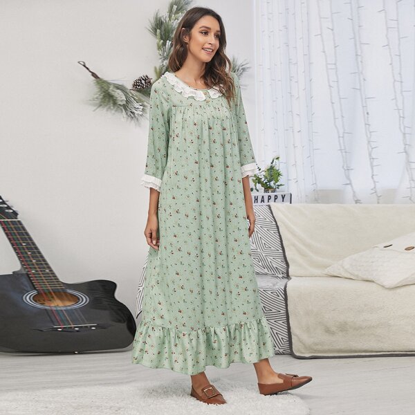 

Ditsy Floral Ruffle Hem Dress, Mint green