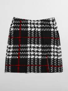 SHEIN Clasi 開衩下擺格紋半身裙 - 黑與白 - 查看 4