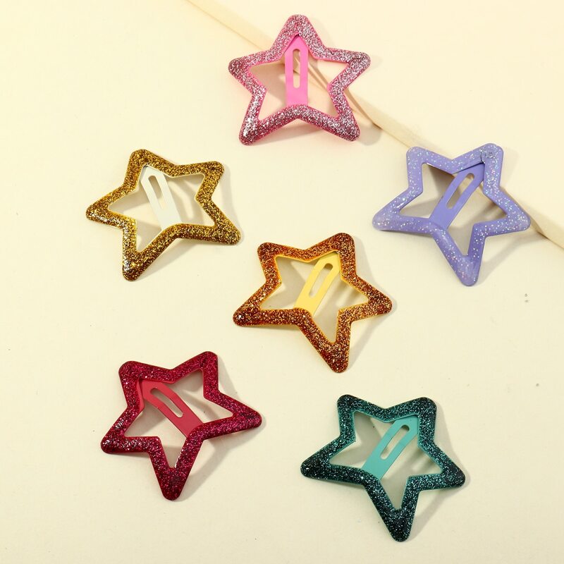 

6pcs Glitter Star Hair Clip, Multicolor