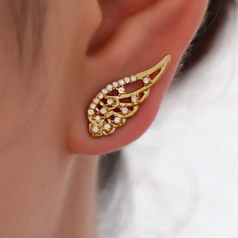 

Rhinestone Wing Stud Earrings, Gold