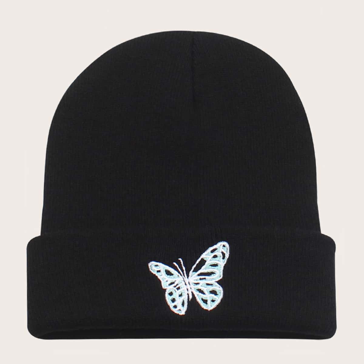 

Butterfly Embroidery Beanie, Black