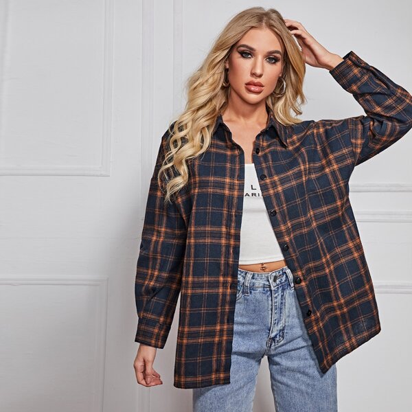 

Drop Shoulder Tartan Longline Blouse, Multicolor