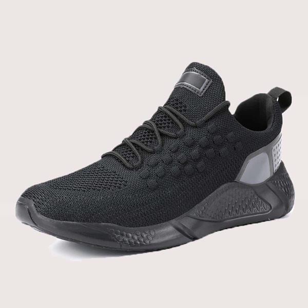 

Men Lace Up Decor Knit Sneakers, Black