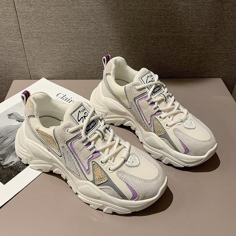 

Lace-up Mesh Chunky Sneakers, Beige