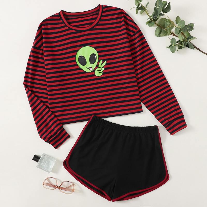 

Alien Striped Print PJ Set, Multicolor