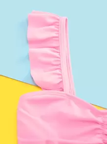 Young Girl Flamingo & Striped Ruffle Bikini Set Summer Beach - Multicolor - View 3