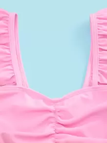 Young Girl Flamingo & Striped Ruffle Bikini Set Summer Beach - Multicolor - View 4