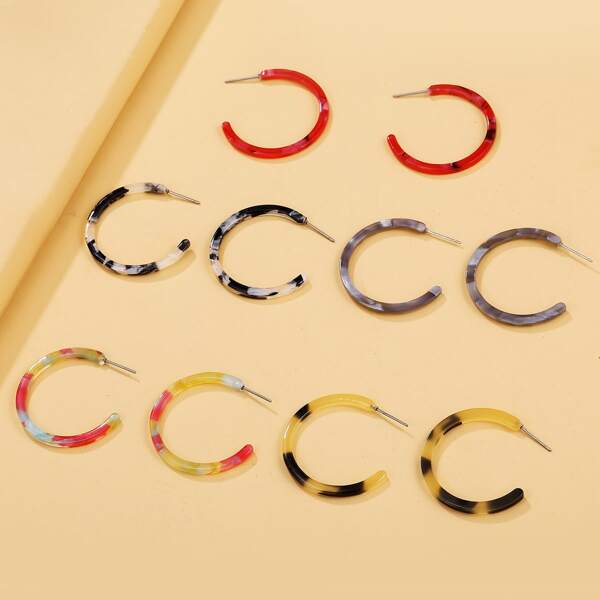 

5pairs Acrylic Cuff Hoop Earrings, Multicolor