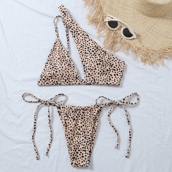 

Dalmatian One Shoulder Tie Side Bikini Swimsuit, Multicolor