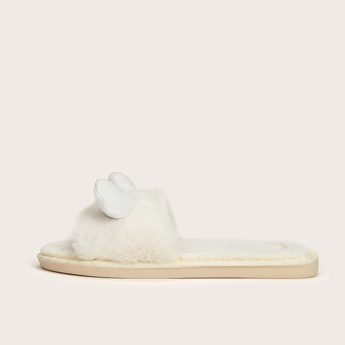 

Ear Open Toe Fluffy Slippers, White