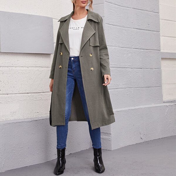 

Double Button Belted Coat, Dark grey