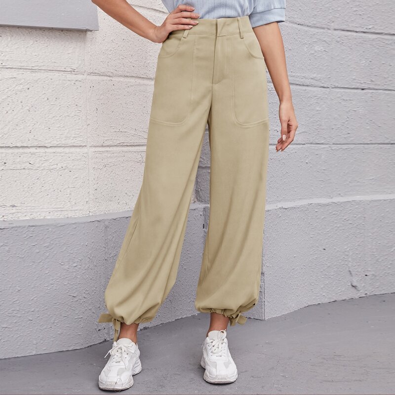 

Slant Pocket Knot Hem Pants, Khaki