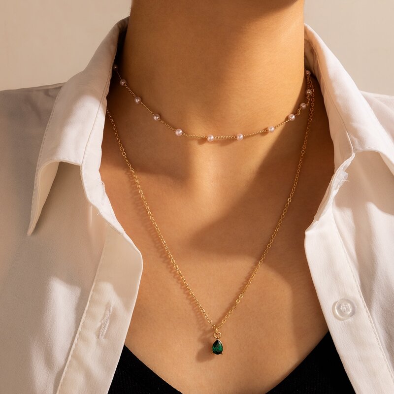 

Faux Pearl & Rhinestone Layered Necklace, Gold