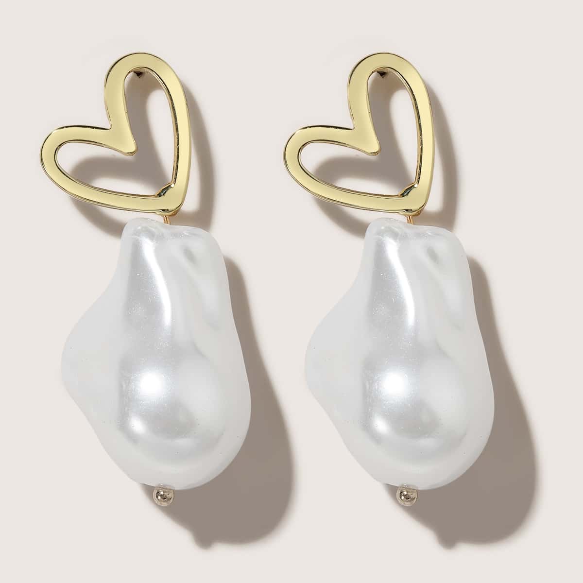 

Faux Pearl Heart Drop Earrings, White