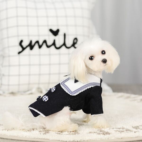 

Bow Decor Dog Coat, Navy blue