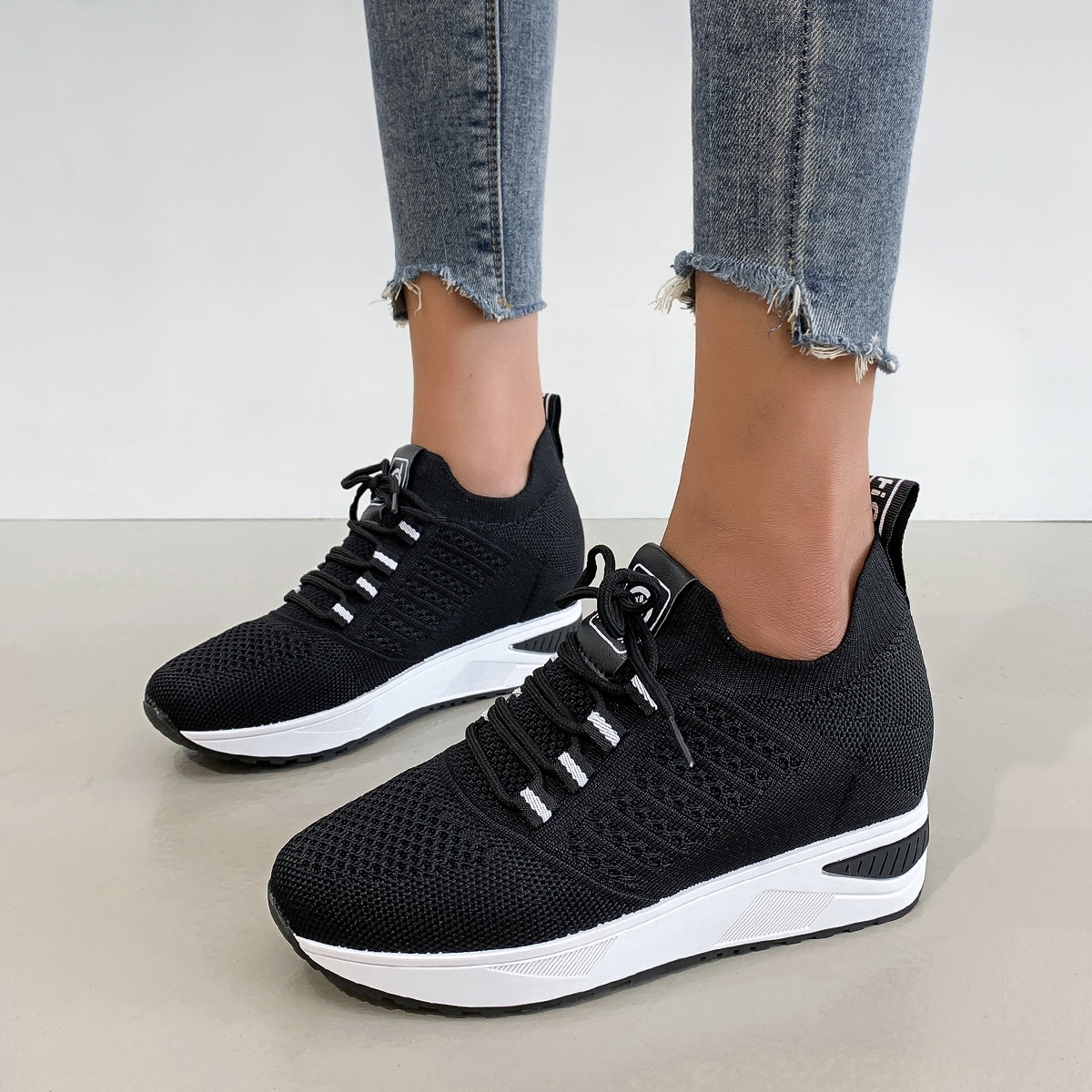 Image of Lace Up Decor Hidden Wedge Sneakers