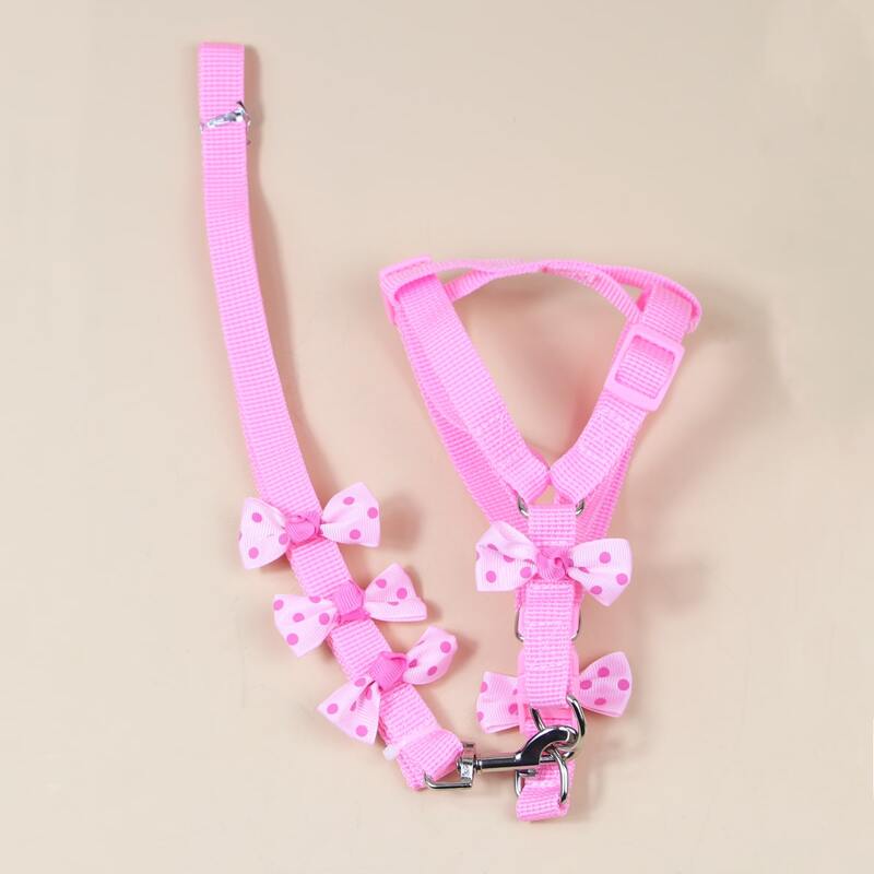 

1pc Polka Dot Bow Decor Cat Harness & 1pc Cat Leash, Pink